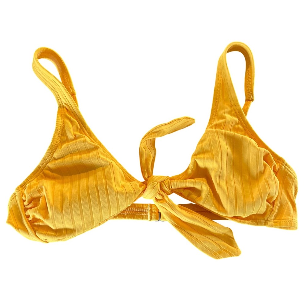 Xhilaration Womens Yellow Ribbed Front Tie Triangle Bikini‎ Top Size L